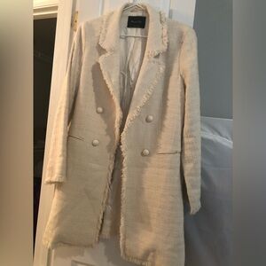 Massimo Dutti Cream Fringed Blazer